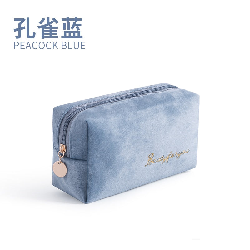 Women Cosmetic Bag Toiletries Tool Travel Organizer Solid Color Storage Easy carry Case Flannel Zipper Ladies Makeup Bag