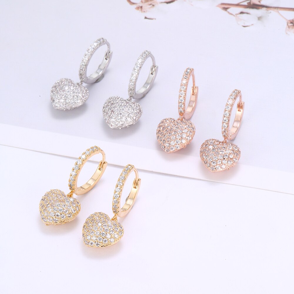 Cubic Zircon Peach Heart Drop Earrings For Women Cute Rose Gold Silver Color Earrings Luxury  Party Wedding Jewelry Lovely Gifts
