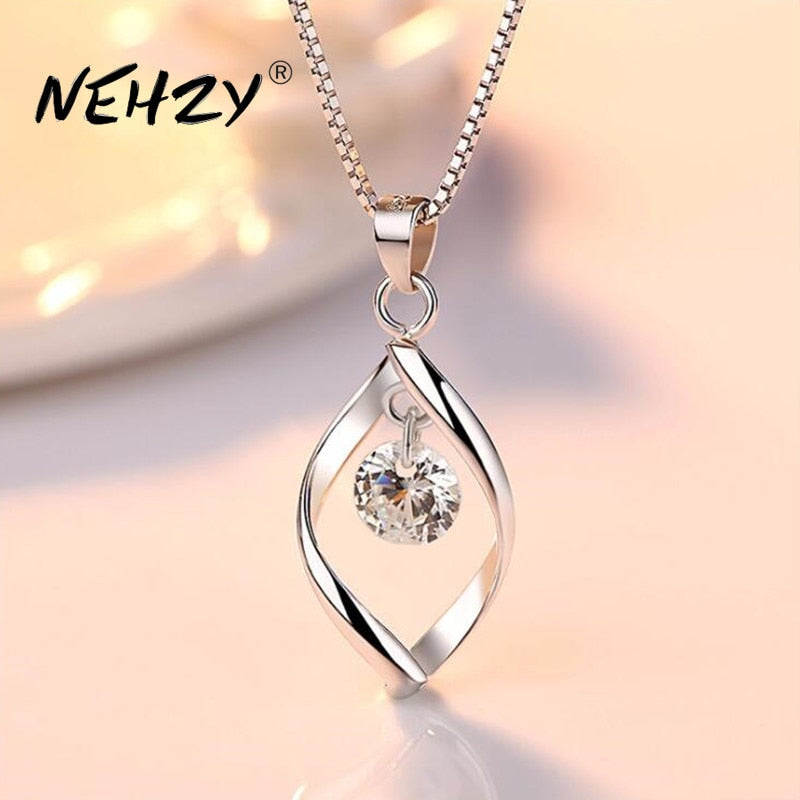 925 sterling silver women's fashion new jewelry high quality crystal zircon retro simple pendant necklace long 45CM