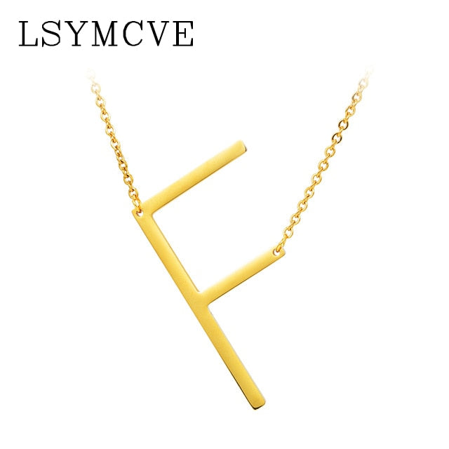 Women girl jewelry elegant chain alphabet letter pendant necklace 3 colors stainless steel choker initial necklace