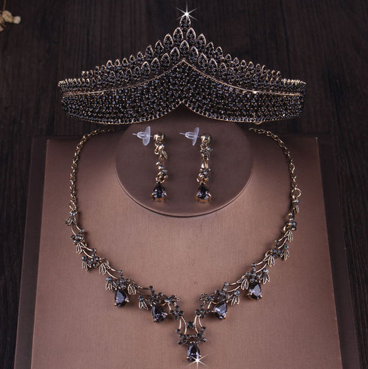 Rising from the Ashes to Beauty -Jewelry Set Baroque Gold Color Black Crystal Heart Bridal Jewelry Sets Rhinestone Crowns Tiaras Necklace Earrings Wedding Dubai Jewelry Set
