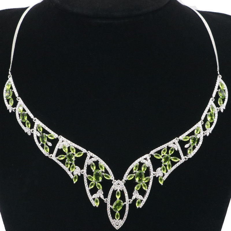 140x85mm Multi Color Created Peridot Tourmaline Violet Tanzanite CZ Fine Jewelry Silver Necklace 18.5-19.5inch