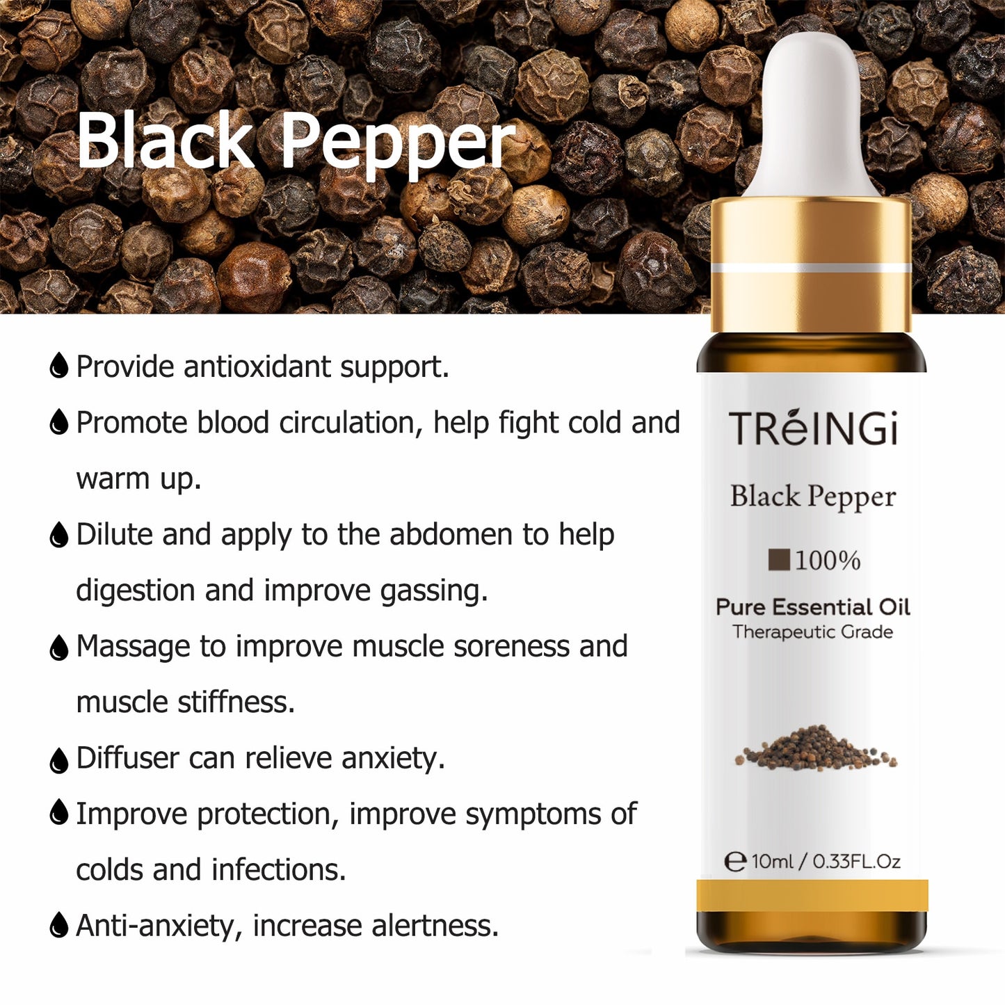10ml Pure Natural Essential Oils -Jasmine Lavender Rose Vanilla Mint Sage Cinnamon Bergamot Tea Tree Oil with Dropper