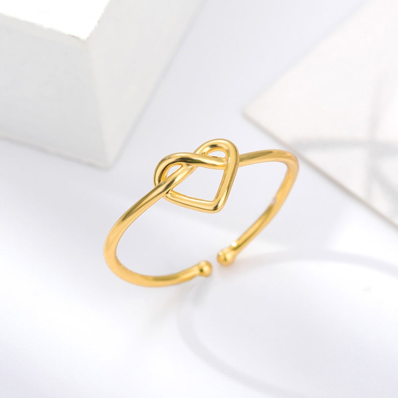 Stainless Steel Heart Rings for Women Girls Lover's Open Ring Gold Silver Color Couple Wedding Band Ring Boho Jewelry Anillos