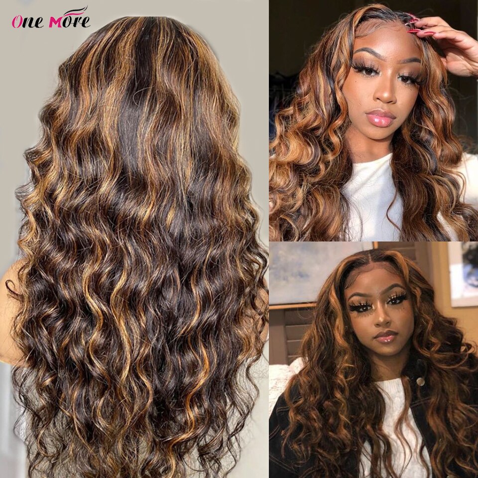 Highlight Loose Deep Wave Wig Colored Human Hair Wigs Honey Blonde Deep Curly Lace Front Human Hair Wigs Brazilian Closure Wigs