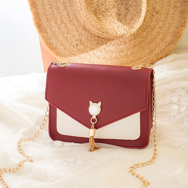 Traci K Collection Cat Stone Women's  Tassel Pu Shoulder Bag Contrast Color Purse Small Bag Patched Patched Simple Elegant Outdoor Bag