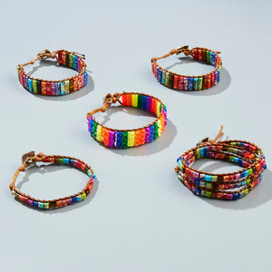Color Positivity Chakra Bracelets- Jewelry Handmade Multicolor Natural Stone Tube Beads Leather Wrap Bracelet Couples Bracelets Gifts