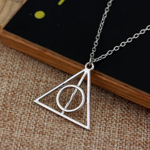 Fashion Long Necklaces Deathly Hallows Pendant Necklace Triangle Rotatable intermediate Resurrection Stone Necklaces