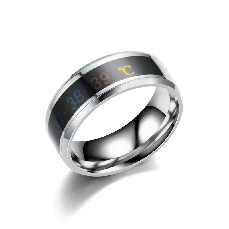 Smart Sensor Body Temperature Ring Stainless Steel Fashion Display Real-time Temperature Test Finger Rings