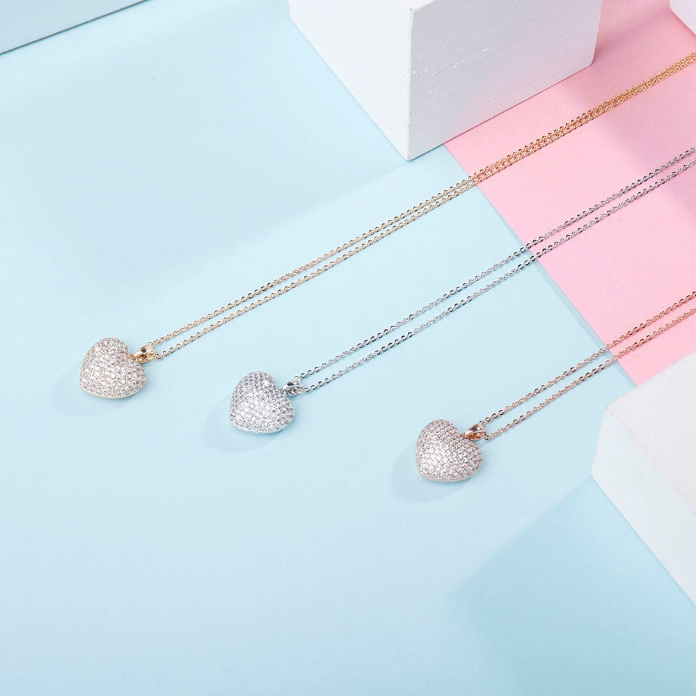 Cubic Zircon Heart Pendant Necklace For Women Cute Fashion Small Crystal Heart Choker Wedding Jewelry Best Friend New Year Gifts