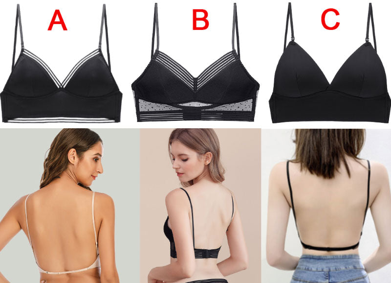 Sexy Backless Bra Lace Deep U Low Back Bralette Thin Cup Brassiere Halter Soft Seamless Elastic Underwear Tank Tops Encaje Mujer