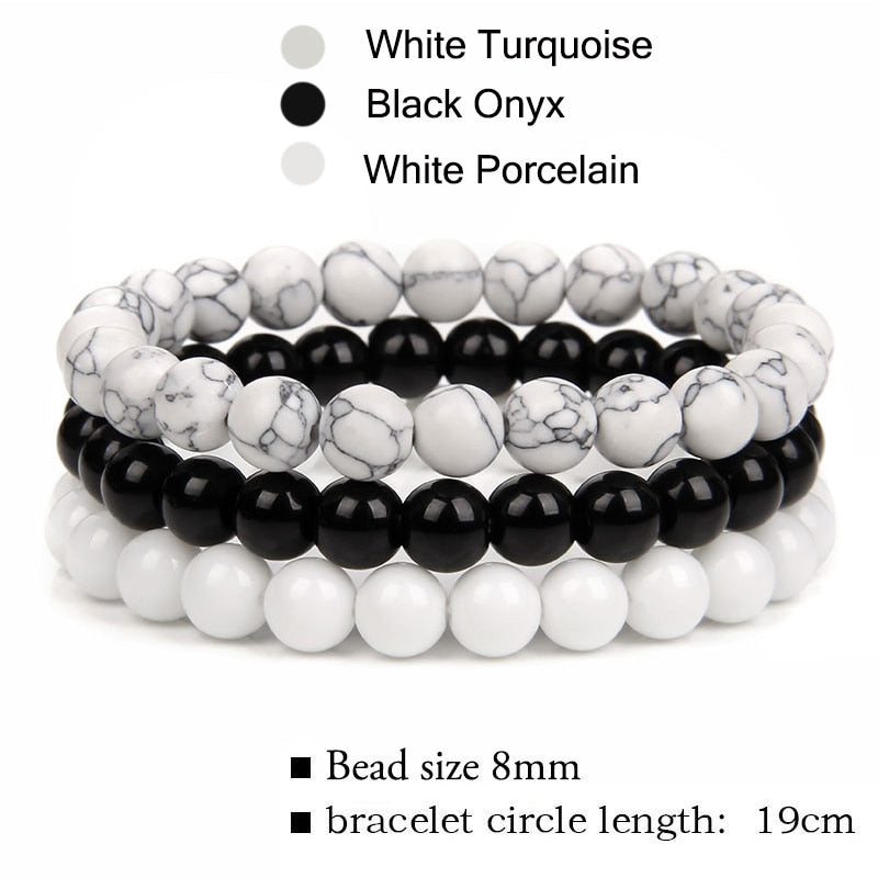 WAVE LENGTH Bracelets 8mm Natural Stone Bracelet Set 3Pcs/set Rhodonite Rose Pink Quartzs Moonstone Amethysts Hematite Bracelets For Women Men Jewelry
