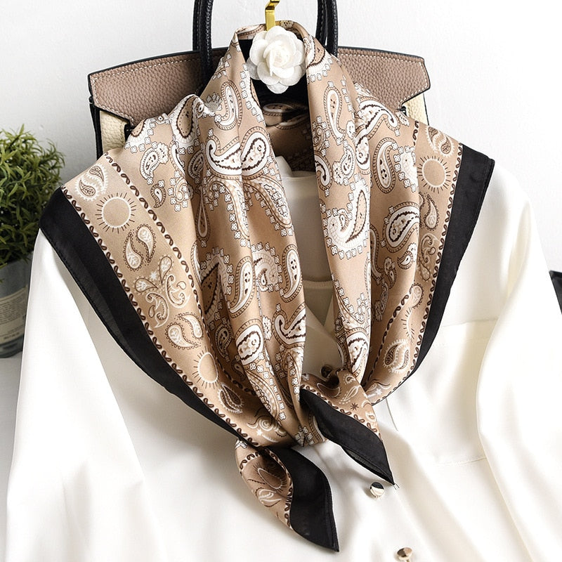 70*70cm Fashion Silk Satin Hair Scarf Women Handkerchief Printed Female Square Head Bandana Small Neck muffler hijab lady gir