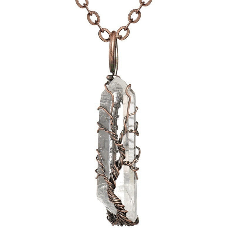 Fashion Hexagonal Column Quartz Necklaces Pendants Vintage Natural Stone Bullet White Crystal Energy Necklace