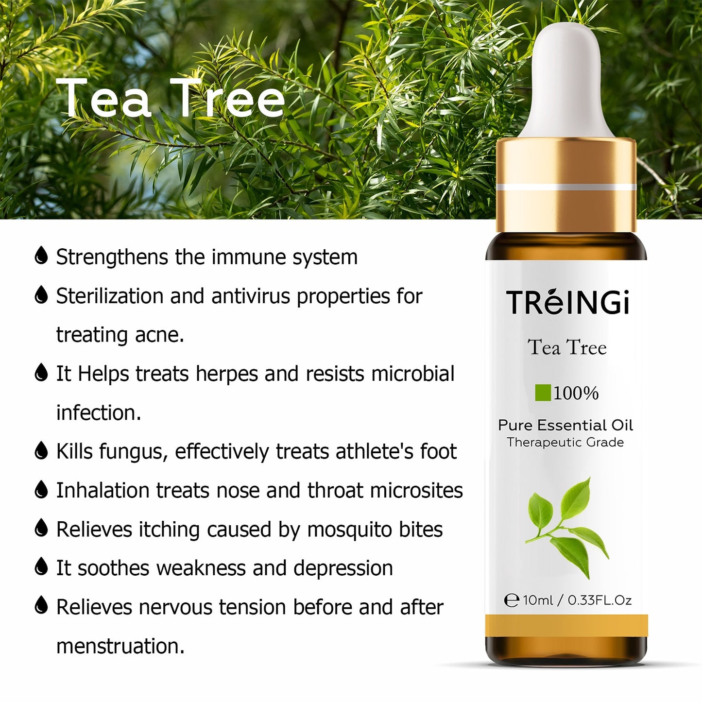 10ml Pure Natural Essential Oils -Jasmine Lavender Rose Vanilla Mint Sage Cinnamon Bergamot Tea Tree Oil with Dropper