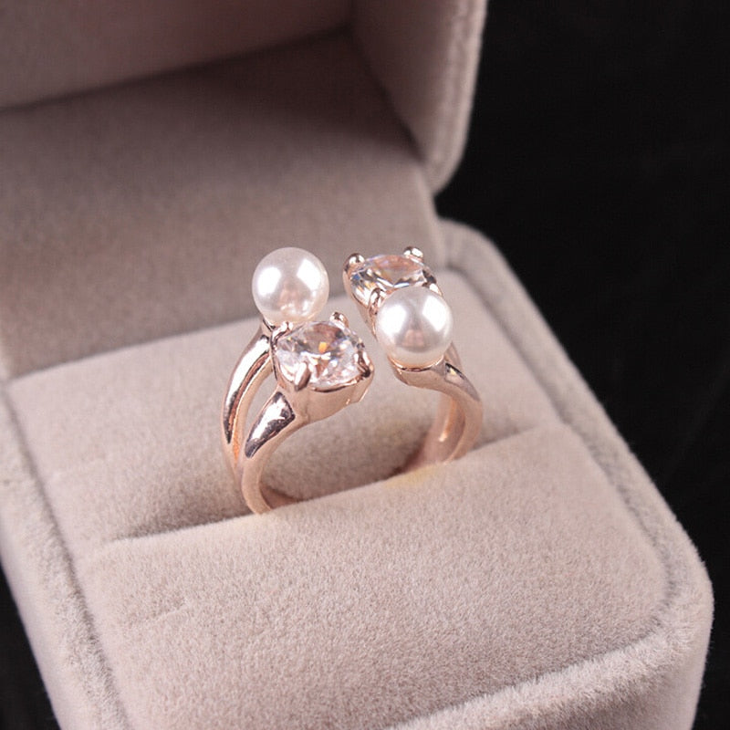 Fashion  Crystal  Fine  New  Pearl  Ring  Adjustable  Opening