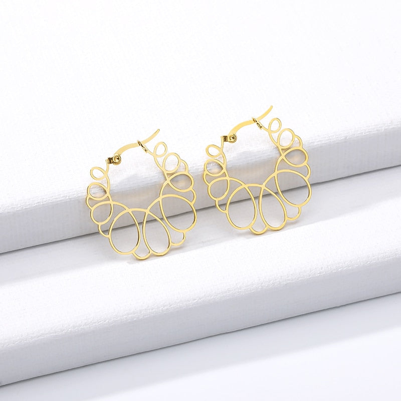 Round Irregular Flower Hoop Earrings Boucle D'oreille Femme 2019 Earrings Fashion Jewelry Stainless Steel Boho Accessories Mujer