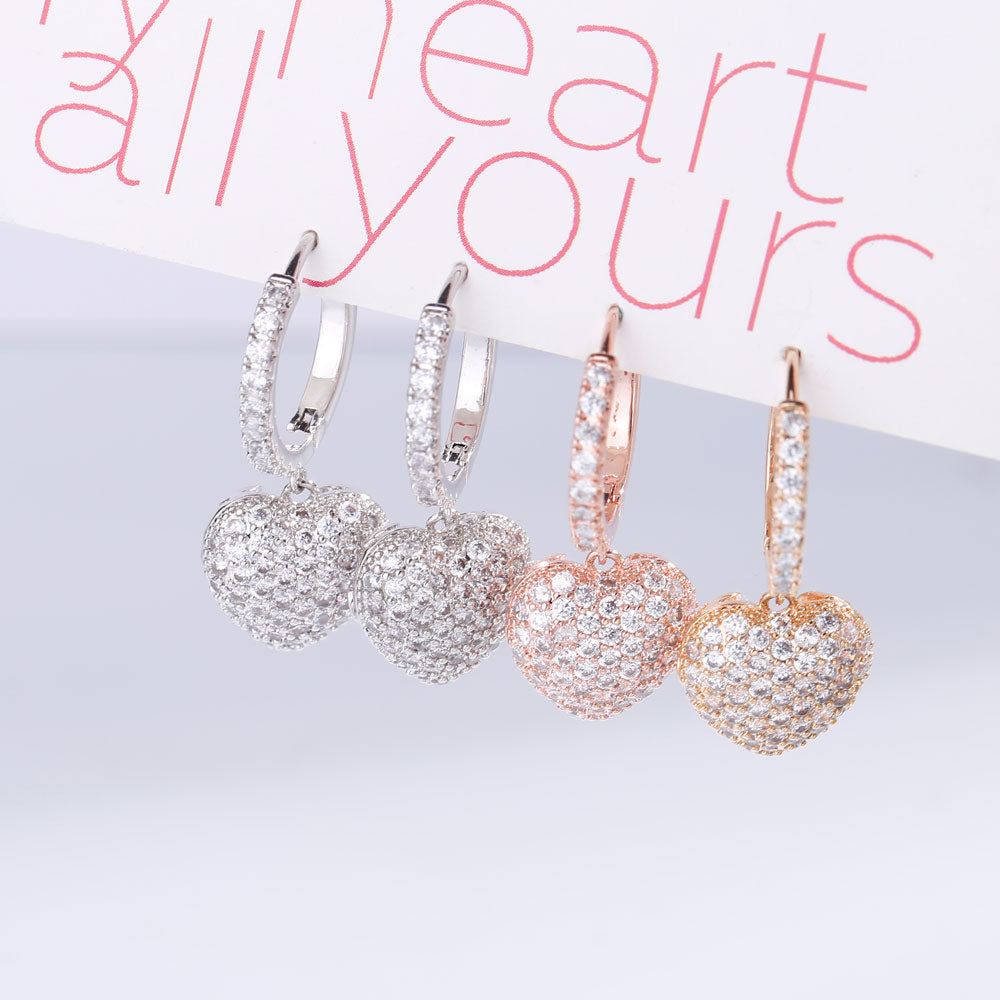 Cubic Zircon Peach Heart Drop Earrings For Women Cute Rose Gold Silver Color Earrings Luxury  Party Wedding Jewelry Lovely Gifts
