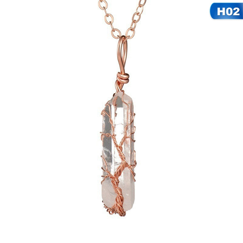 Fashion Hexagonal Column Quartz Necklaces Pendants Vintage Natural Stone Bullet White Crystal Energy Necklace