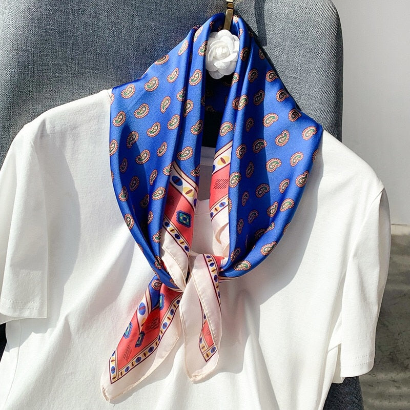 70*70cm Fashion Silk Satin Hair Scarf Women Handkerchief Printed Female Square Head Bandana Small Neck muffler hijab lady gir