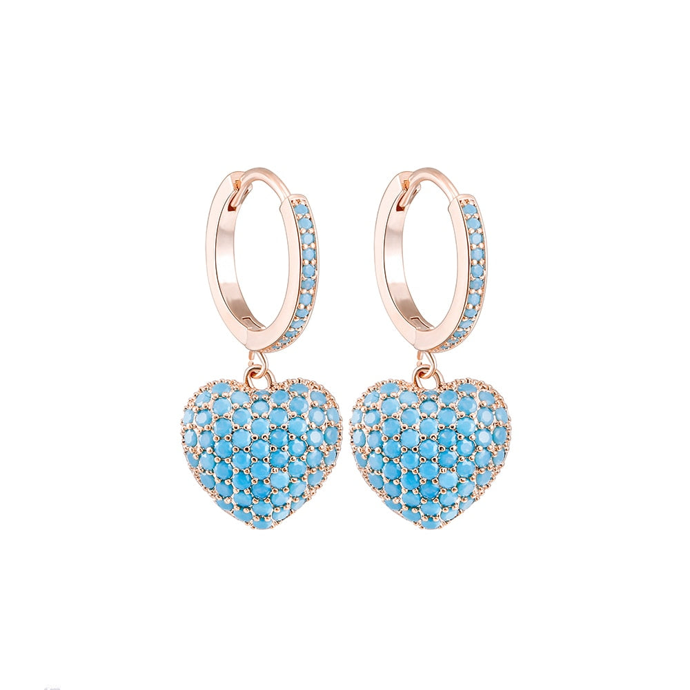 Cubic Zircon Peach Heart Drop Earrings For Women Cute Rose Gold Silver Color Earrings Luxury  Party Wedding Jewelry Lovely Gifts