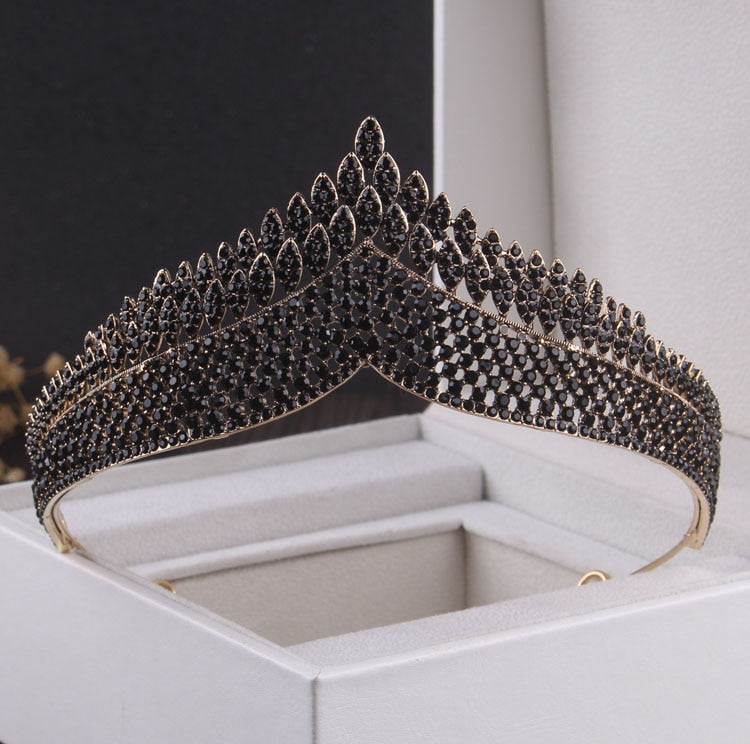 Rising from the Ashes to Beauty -Jewelry Set Baroque Gold Color Black Crystal Heart Bridal Jewelry Sets Rhinestone Crowns Tiaras Necklace Earrings Wedding Dubai Jewelry Set