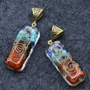 🙏✨CLAIM YOUR FREE Chakra Retro Reiki Healing Mantra and  Colorful Chips Stone Natural Chakra Orgone Energy Pendant Necklace Pendulum Amulet Orgonite Crystal Necklace