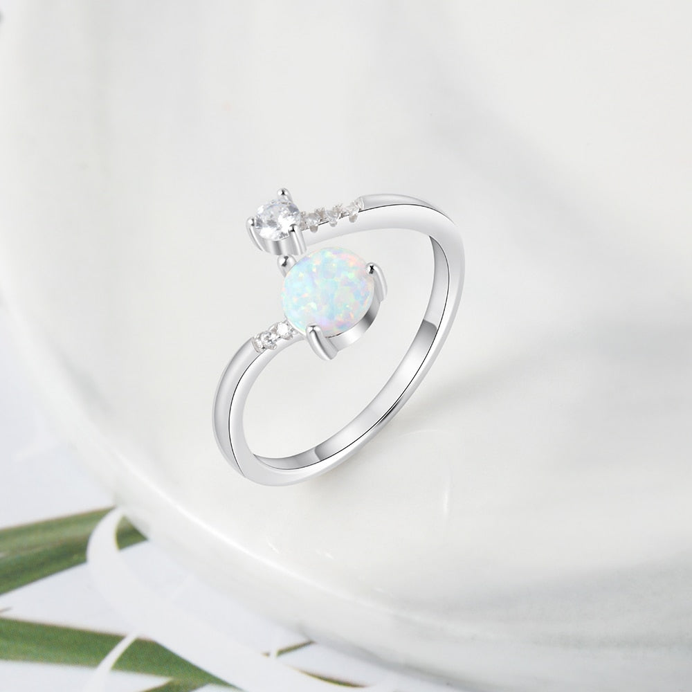 Round Blue Opal Rings for Women Cubic Zirconia Adjustable Wrap Ring Wedding Jewelry