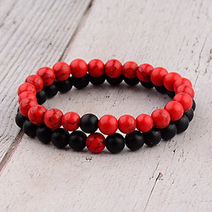 2pcs/set  Weathered Stone Beaded Couple Bracelet Classic MoonStone Lovers Bracelet