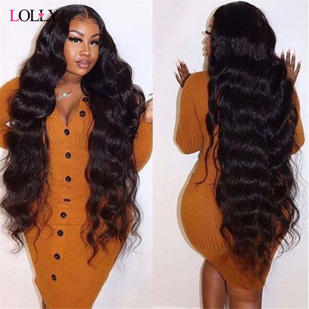 Long Brazilian Body Wave Lace Front Wig 28 30 32 34 36 38 40 Inches Lace Front Human Hair Wigs Pre Plucked Lolly Remy Lace Wig