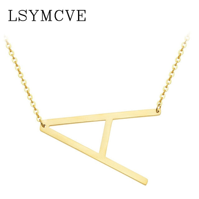 Women girl jewelry elegant chain alphabet letter pendant necklace 3 colors stainless steel choker initial necklace