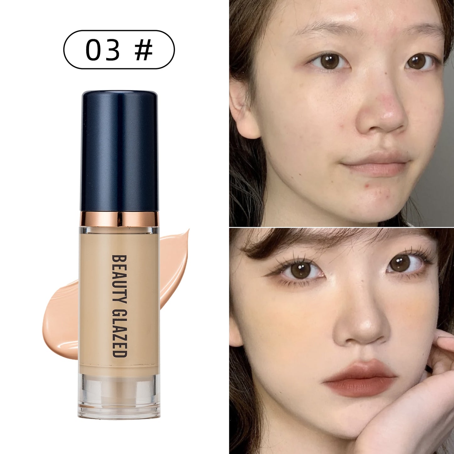 Beauty Glazed Makeup Foundation 6 colors Base Face Liquid Foundation Cream Full Coverage Concealer Oil-control Soft Easy to Wear