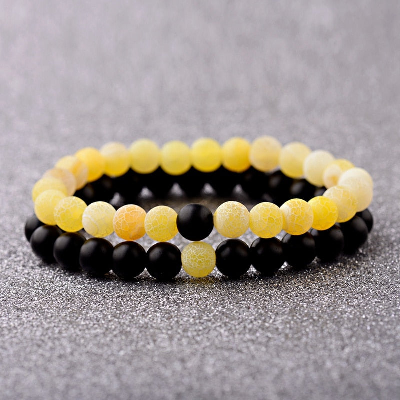 2pcs/set  Weathered Stone Beaded Couple Bracelet Classic MoonStone Lovers Bracelet