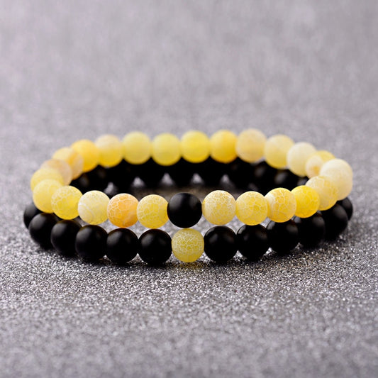 2pcs/set  Weathered Stone Beaded Couple Bracelet Classic MoonStone Lovers Bracelet
