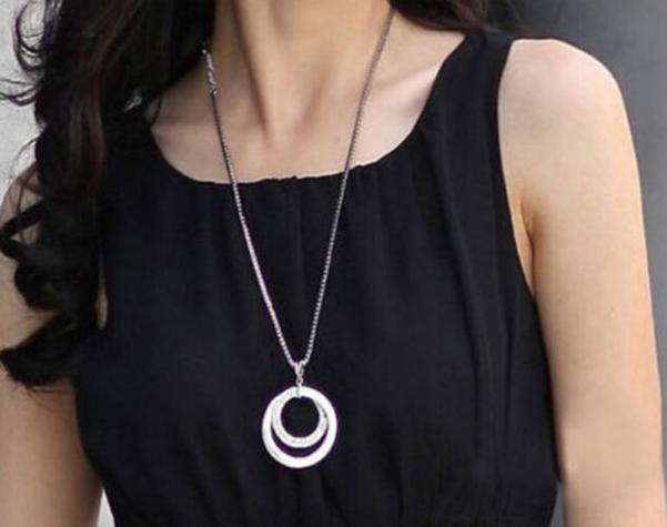 Top Sale Long Chain Women Fashion Crystal Rhinestone Silver Plated Pendant Necklace Gift Jewelry Accessories Torque