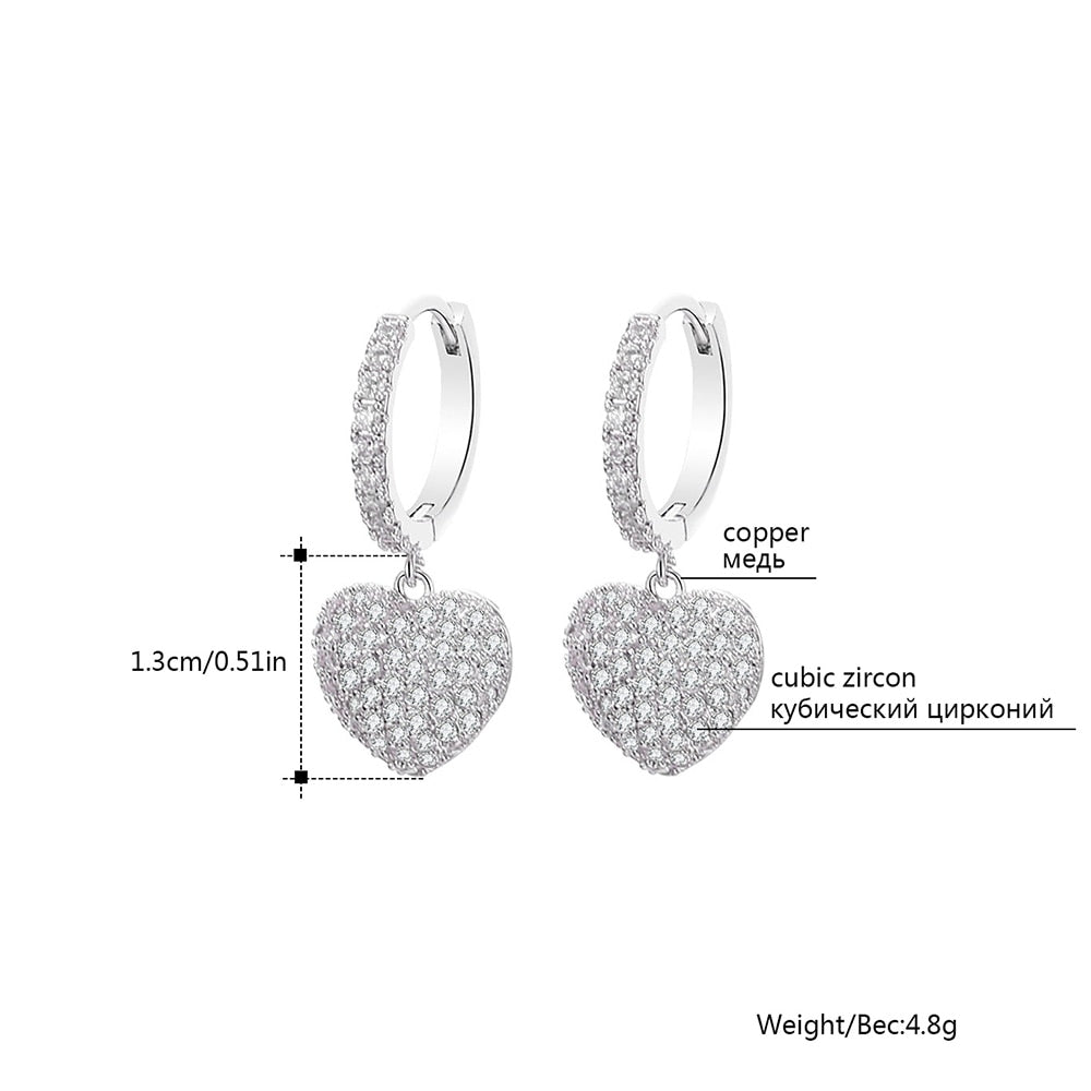 Cubic Zircon Peach Heart Drop Earrings For Women Cute Rose Gold Silver Color Earrings Luxury  Party Wedding Jewelry Lovely Gifts