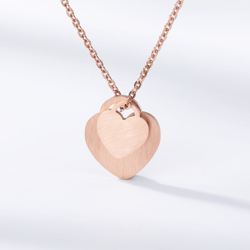 Stainless Steel Double Love Heart Necklace Women Collares Mujer Gold Chain Choker Necklaces Pendents Jewelry Bridesmaid Gifts