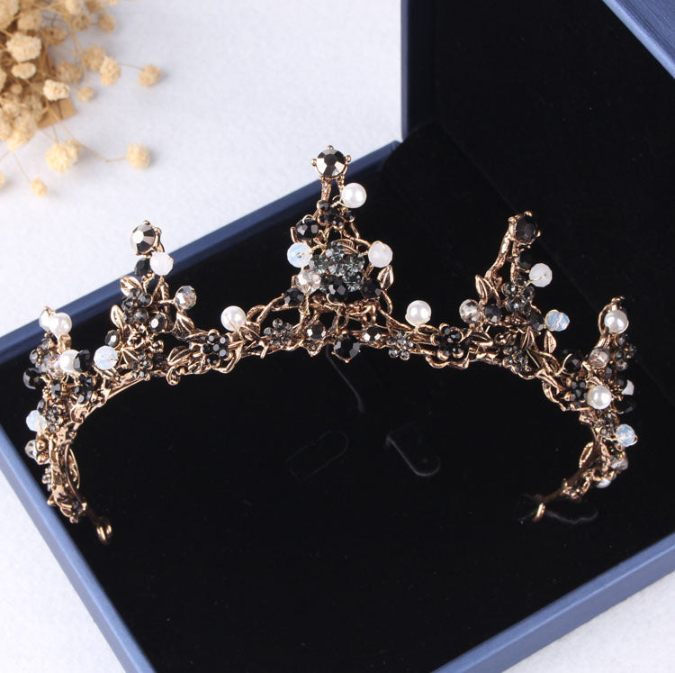 ASHES TO BEAUTY CROWNS-Baroque Black Crystal Pearl Bridal Tiaras Crown Rhinestone Pageant Diadem Bride Headband Wedding Hair Accessories Tiara De Noiva