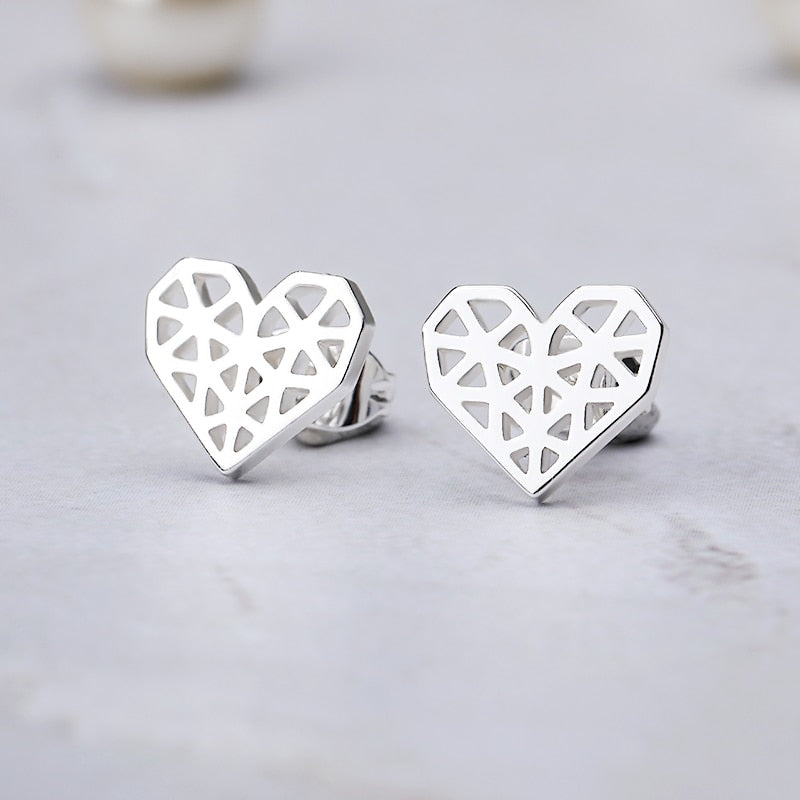 Girls Earrings Surgical Steel Rose Gold Minimal Origami Heart Earings Fashion Jewelry Women Accessories BFF Christmas Gifts
