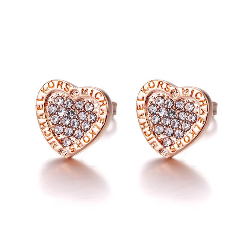 Heart shaped Stud Earrings for Women Silver 925 Jewelry Trendy Female Rose Gold Color Ear studs