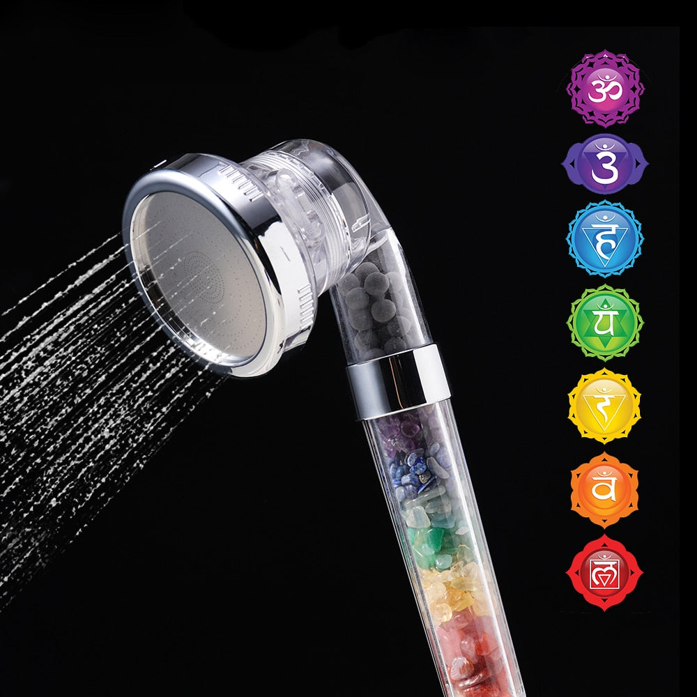 Natural Crystal Seven Chakra Gravels Shower Head Amethyst Gemstone Water Saving Negative Lon Filter Bathroom Appliances