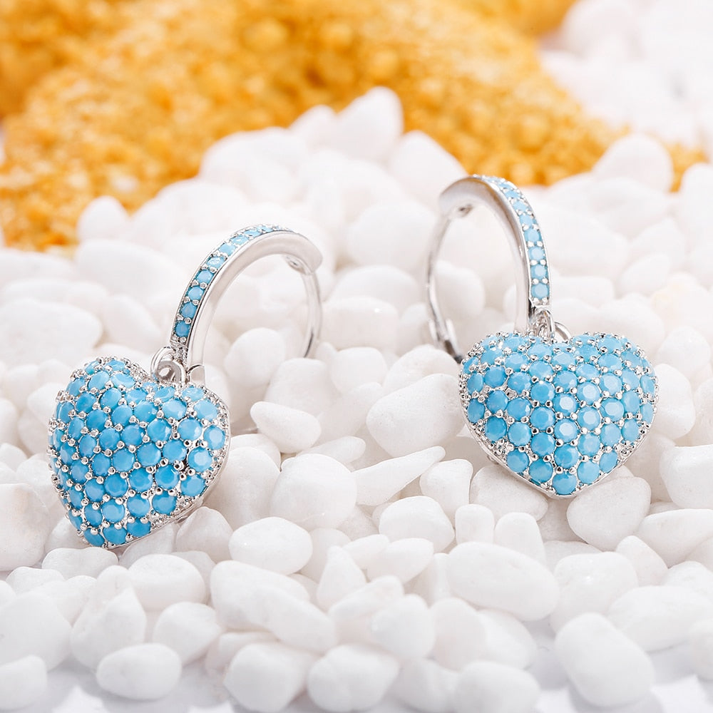 Cubic Zircon Peach Heart Drop Earrings For Women Cute Rose Gold Silver Color Earrings Luxury  Party Wedding Jewelry Lovely Gifts