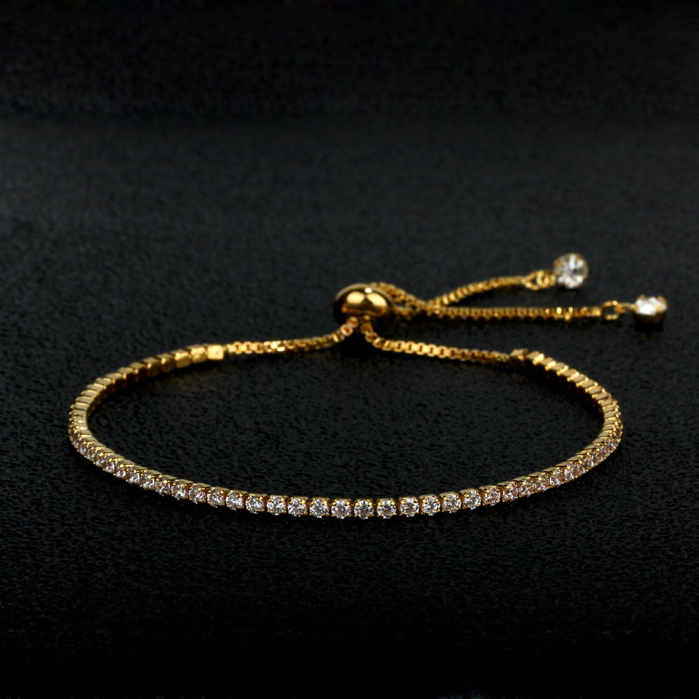925 Sterling Silver  Bracelets Tennis Adjustable Gold Chain Bracelet Bangle Fine Jewelry Women Gift (Lam Hub Fong)