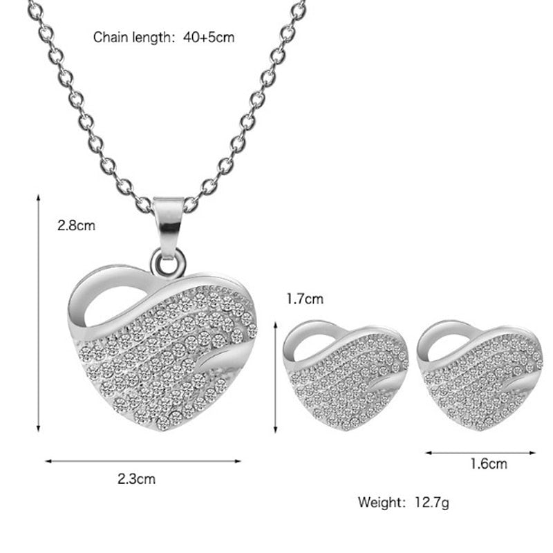 Fashion Jewelry Luxury Gold-color Romantic Austrian Crystal heart shape Chain Necklace Earrings Jewelry Sets