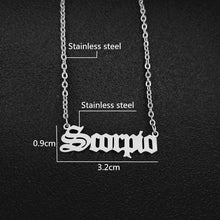 Load image into Gallery viewer, 12 Zodiac Letters Pendant Necklace Old English Scorpio Aries Taurus Gemini Cancer Leo Choker Horoscope Signs Necklace Friendship
