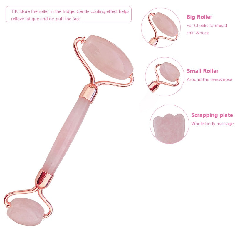 Traci K Beauty Jade Roller Facial Face Jade Massage Roller Rose Quartz Scraper Jade Massager Tools Slimming Face Natural Wrinkle Removal