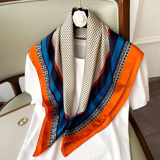 70*70cm Fashion Silk Satin Hair Scarf Women Handkerchief Printed Female Square Head Bandana Small Neck muffler hijab lady gir