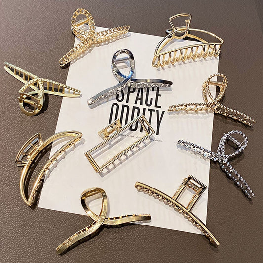 New Women Elegant Gold Silver Hollow Geometric Metal Hair Claw Vintage Hair Clips Headband Hairpin Fashion Hair Accessories