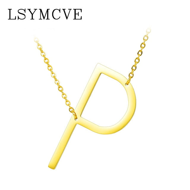 Women girl jewelry elegant chain alphabet letter pendant necklace 3 colors stainless steel choker initial necklace