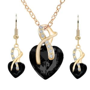 Fashion Jewelry Luxury Gold-color Romantic Austrian Crystal heart shape Chain Necklace Earrings Jewelry Sets